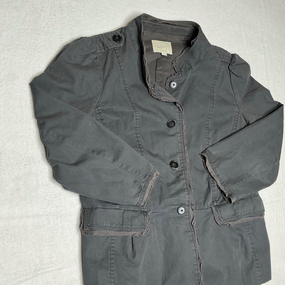 LOFT Women's Gray Button Front Utility Jacket Size 12
